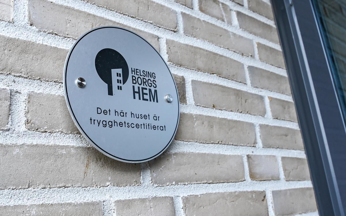 Det här huset är trygghetscertifierat och Helsingborgshems logotyp
